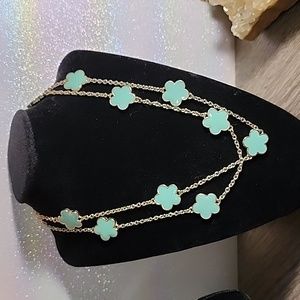 Rare and unusual 40 1/2 " long 20 1/4 " drop mint green necklace.
